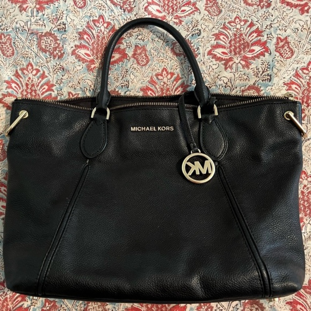 Michael Kors, large black pebbled shoulder bag.